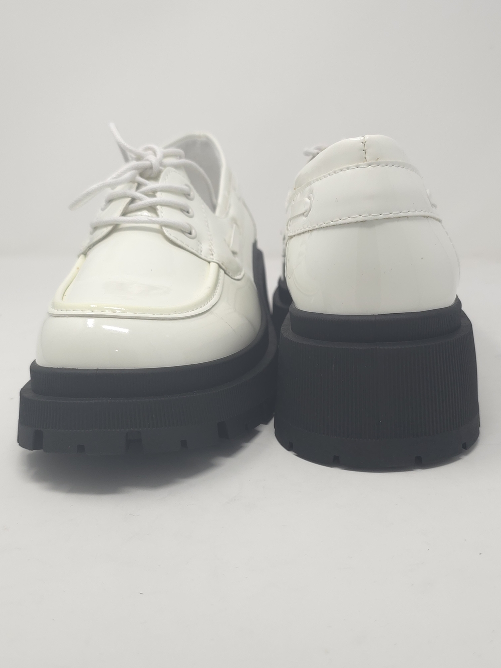 Chunky Lug Sole White Patent Oxfords Faux Leather - Picture 5 of 10